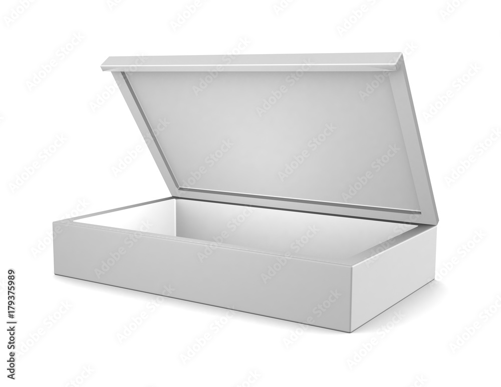Realistic white open box isolated on white background. 3d illustration Realistic white open box isolated on white background. 3d illustration