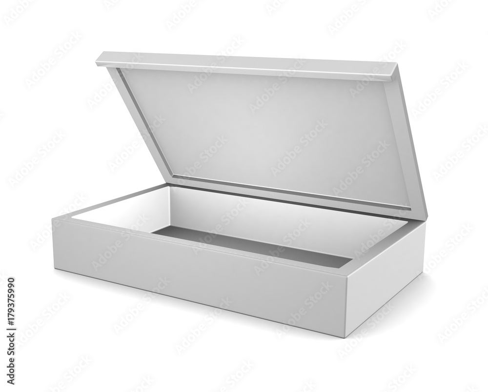 Realistic white open box isolated on white background. 3d illustration Realistic white open box isolated on white background. 3d illustration