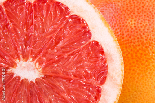 Top view of a half of fresh citrus grapefruit