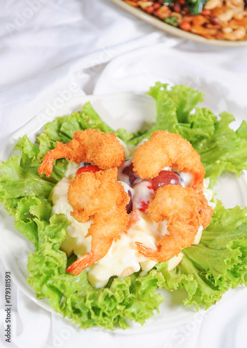 salad from prawn or shrimp with vegetables