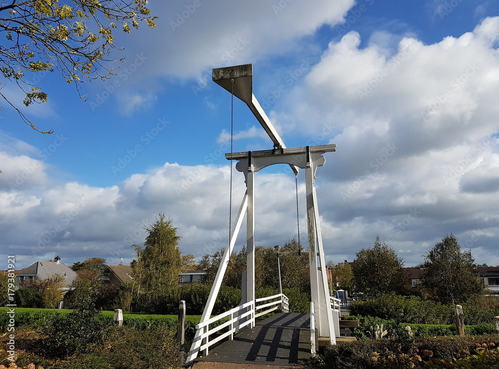Wooden drawbridge in the town of Zevenhuizen