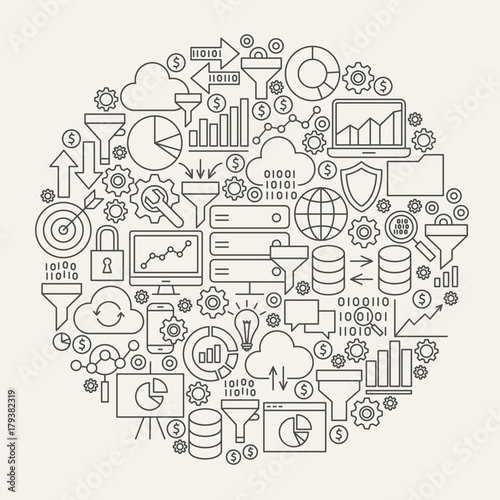 Data Filter Line Icons Circle