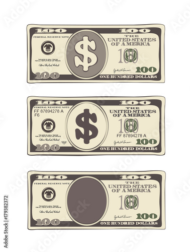 100 dollars in flat cartoon style. 