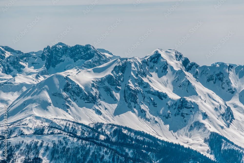 Winter mountain landscape. Krasnaya Polyana, Sochi, Russia