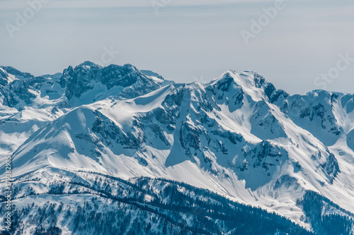 Winter mountain landscape. Krasnaya Polyana, Sochi, Russia