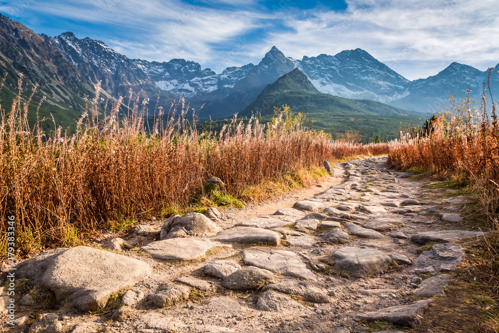 Obraz premium Stunning valley in the Tatra mountain at sunset in Poland