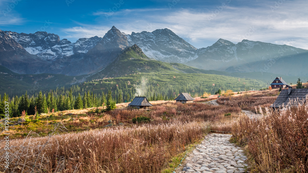 Beautiful path to the mountain valley in Tatras in autumn