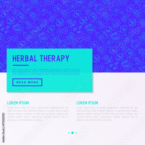 Herbal therapy concept with thin line icons: herbalist, decoction, aromatic oil, oil burner, tea. Vector illustration for banner, web page, print media.