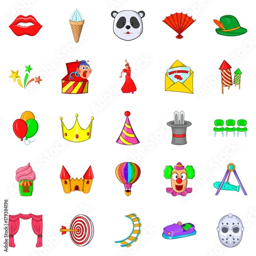 Funny park icons set, cartoon style