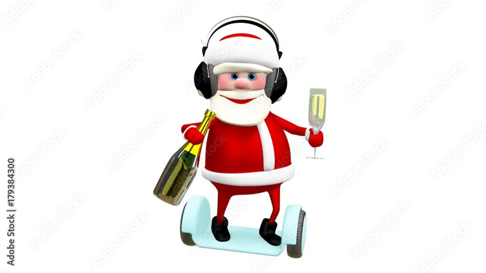 3D Animation of Santa with Champagne on Scooter in the Headphones with Alpha Channel 3D Animation of Santa with Champagne on Scooter in the Headphones with Alpha Channel