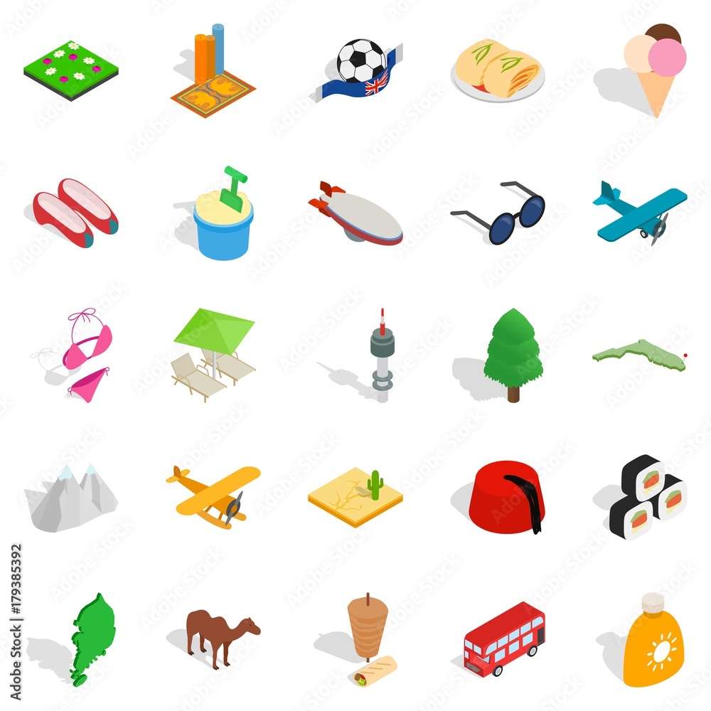 Go on a trip icons set, isometric style