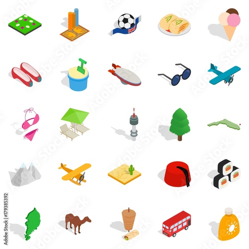 Go on a trip icons set, isometric style