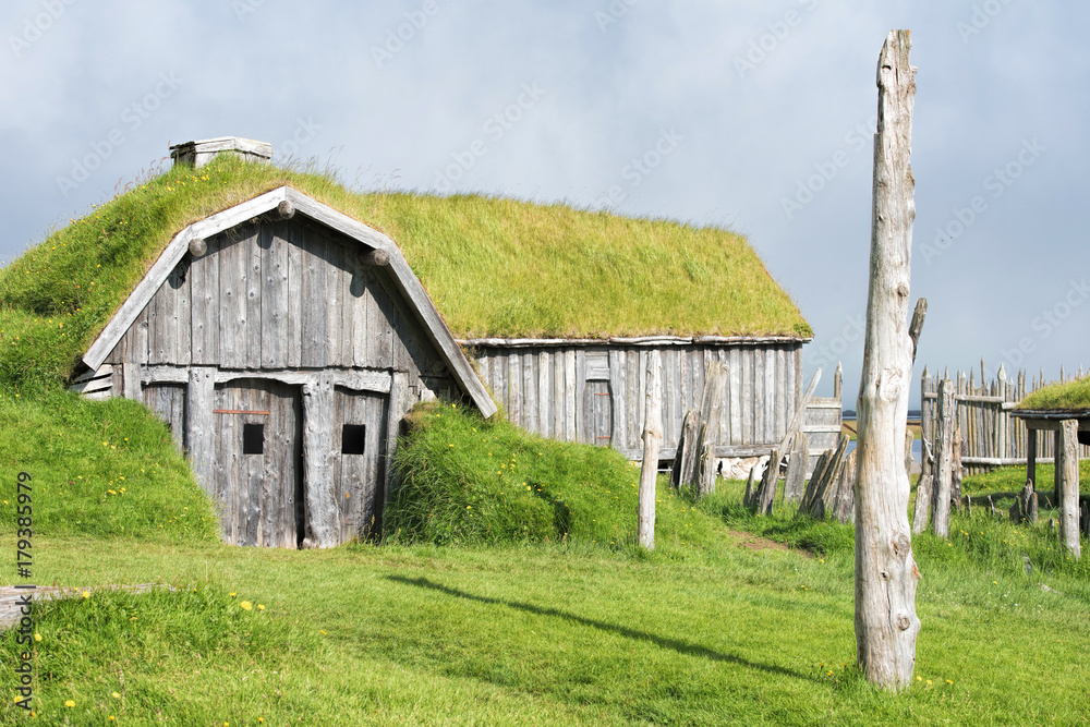 Fototapeta premium reconstruction of Vikings village in iceland