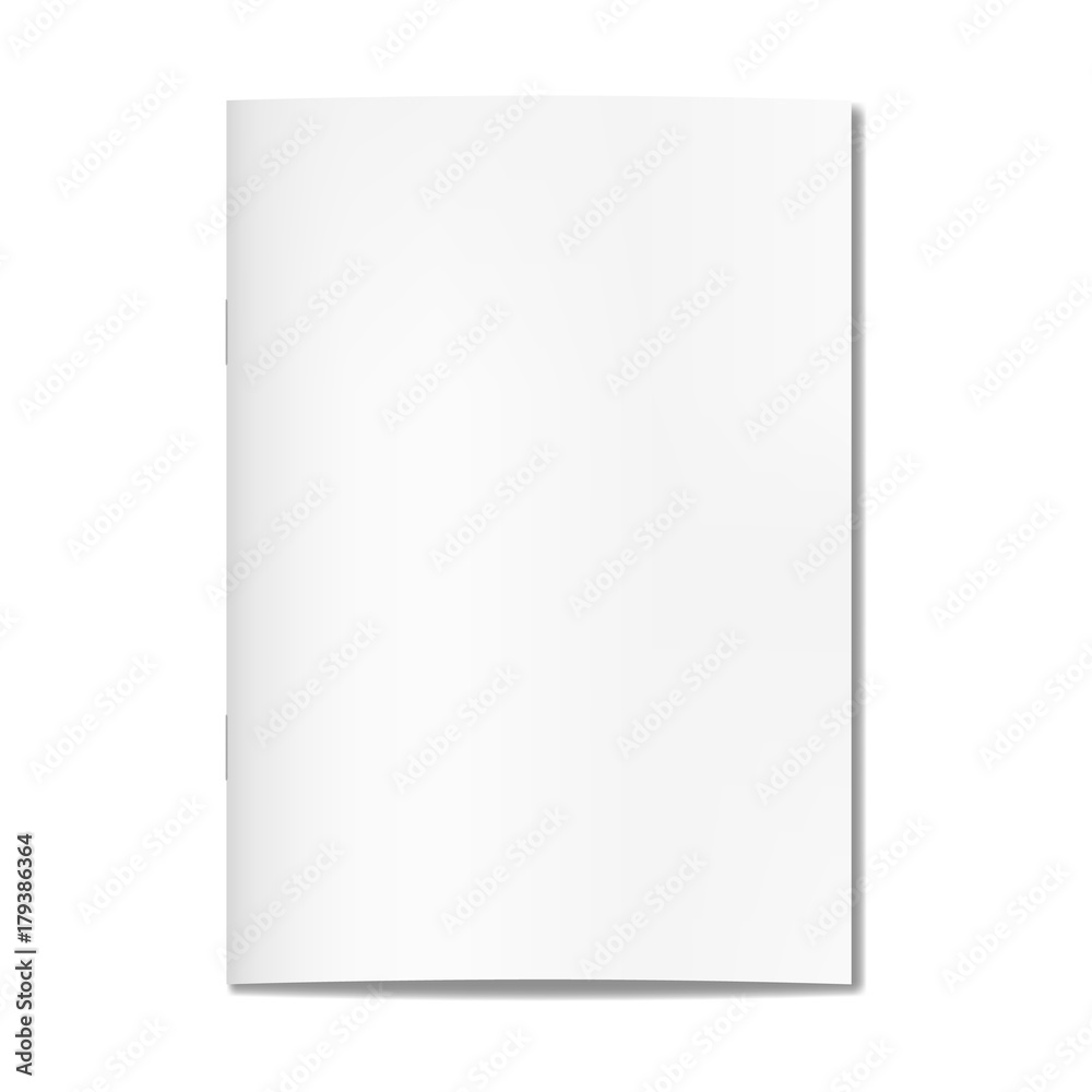 Vector realistic closed book, journal or magazine cover mockup with sheet of A4A. Blank front or cover page of sketchbook or notepad template for catalog, brochure design Vector realistic closed book, journal or magazine cover mockup with sheet of A4A. Blank front or cover page of sketchbook or notepad template for catalog, brochure design