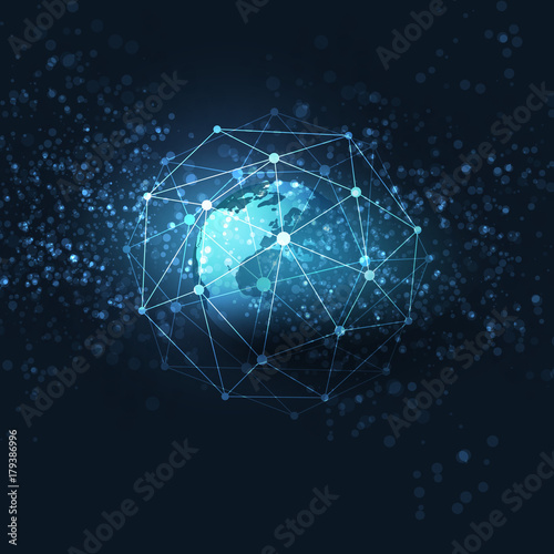 Cloud Computing and Networks Concept with Earth Globe - Abstract Global Digital Connections, Technology Background, Creative Design Element Template
