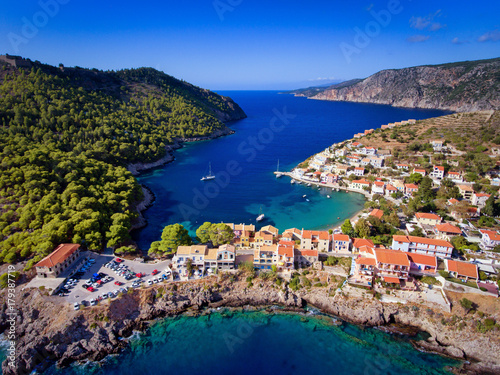 Kefalonia Assos (Asos) Village in Greece aerial photography from a drone
