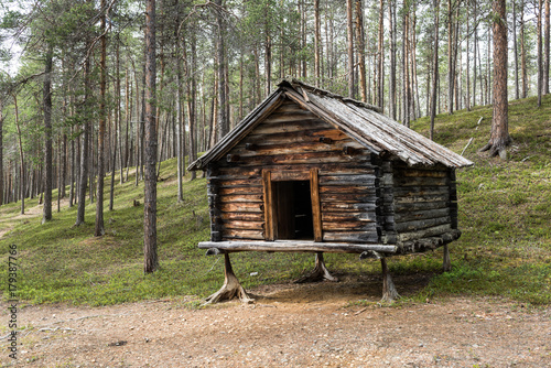 Traditional Sami dwelling and storage hut in Lapland,Finland.