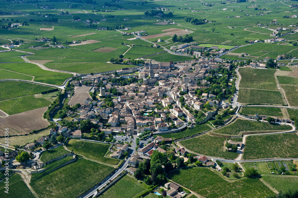 Aerial wiev Saint Emilion Vineyard landscape, Vineyard south west of France