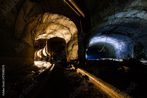 Underground abandoned ore mine shaft tunnel gallery
