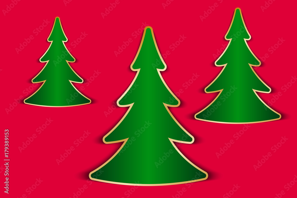 Christmas greeting card with fir trees cut out from paper. Vector illustration EPS10