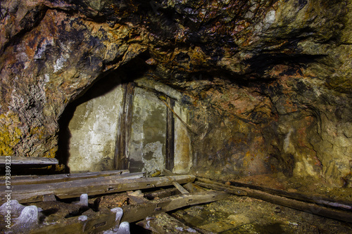 Underground abandoned ore mine shaft tunnel gallery