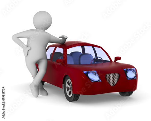 Man and red car on white ba...