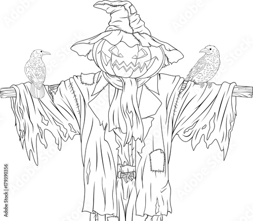 scarecrow for halloween with crows.