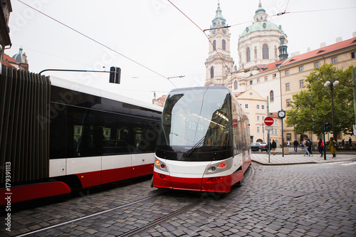 Tram on the city street