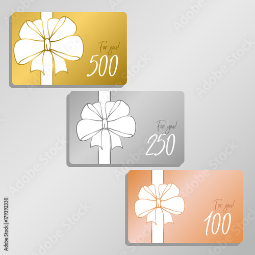 gold silver bronze vector set of present card with bow 
