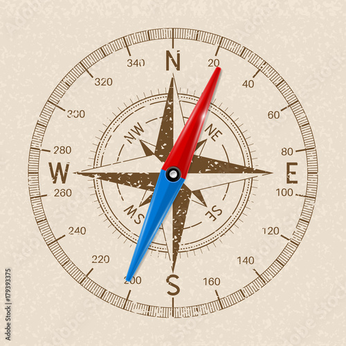 Compass. Hand drawn sketch with colored 3d elements