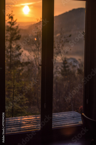 Ukrainian Carpathian Mountains landscape background during the sunset in the autumn season