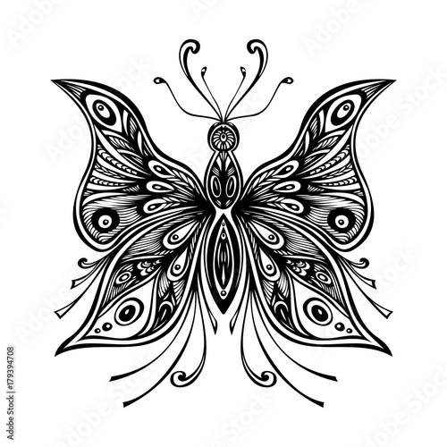 Zentangle lace butterfly for tattoo or coloring page