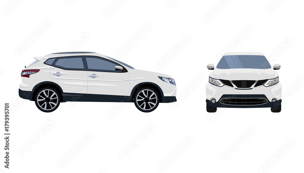 Sport car. Vector image of a white SUV car with black wheels. Solid, flat color design. No simple gradients . No gradient mesh.