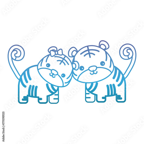 cute couple of tigers icon over white background vector illustration