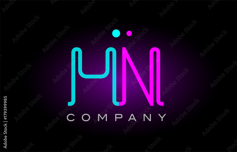 Obraz premium neon lights alphabet hn h n letter logo icon combination design