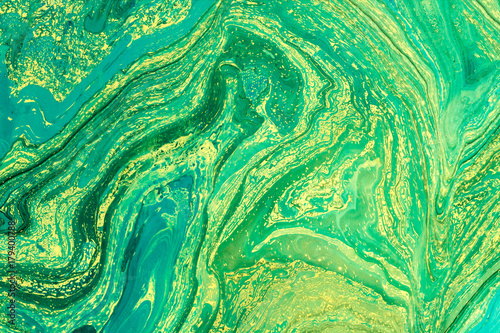 Fototapeta Blue marbling texture. Creative background with abstract oil painted waves handmade surface. Liquid paint.