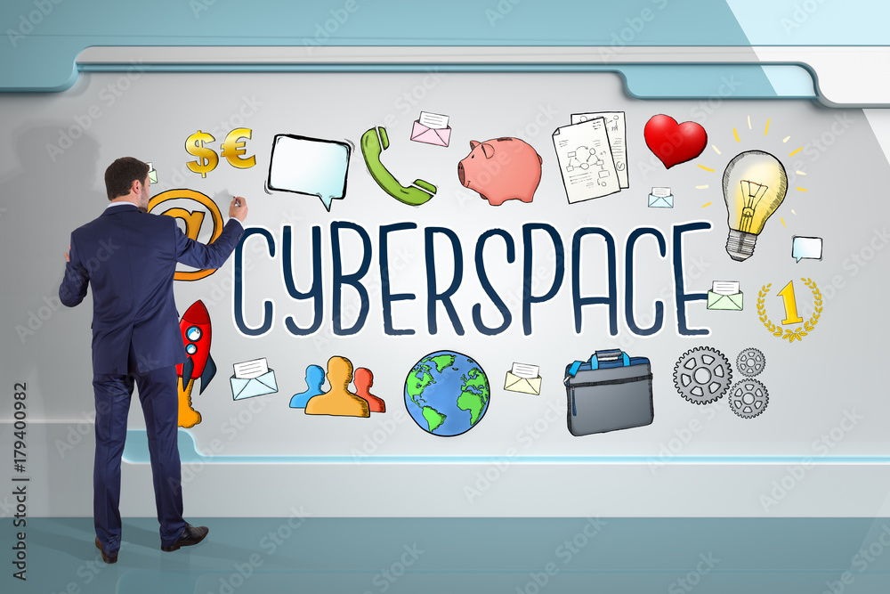 Businessman drawing social network sketch on a board 3D rendering