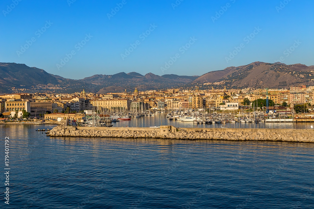 Palermo, Sicily, Italy. View of port and city