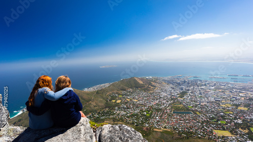 Two girls on top of Table Mountain, Cape town
