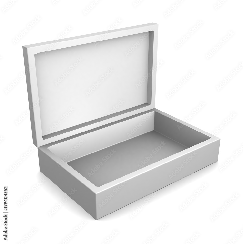 Realistic white open box isolated on white background. 3d illustration Realistic white open box isolated on white background. 3d illustration