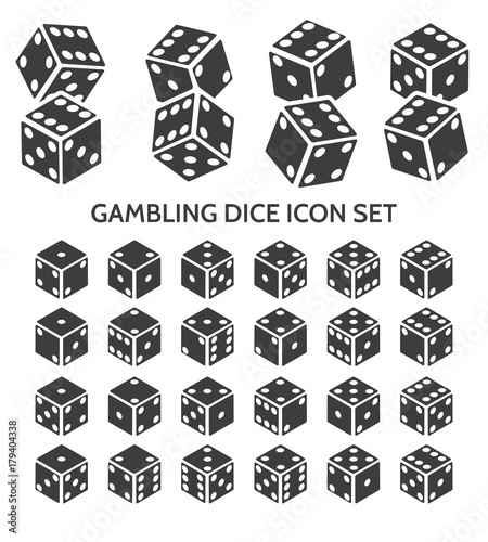Pip dice icons. Vector gambling casino random devils bones isolated on white background
