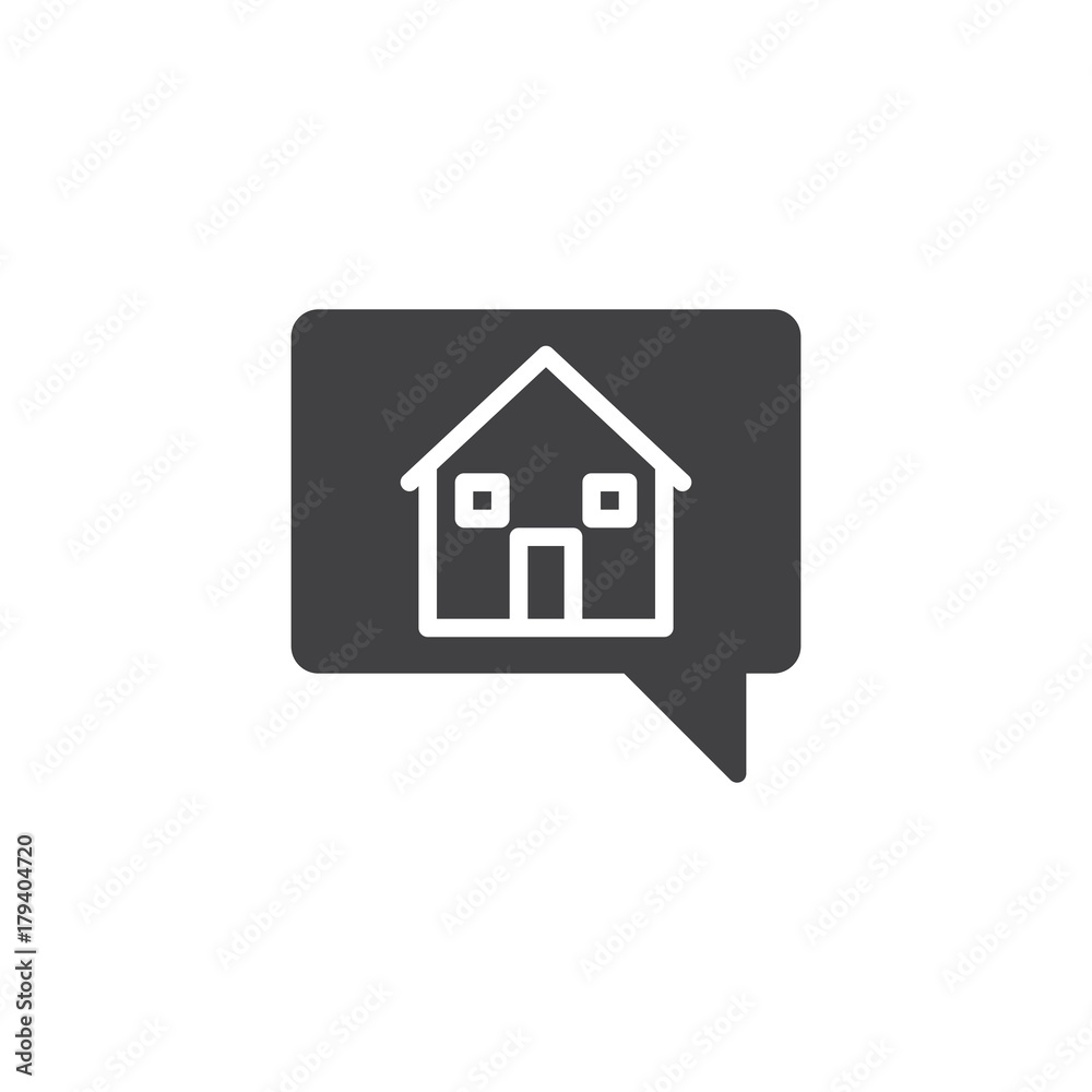 House in chat bubble icon vector, filled flat sign, solid pictogram isolated on white. Symbol, logo illustration