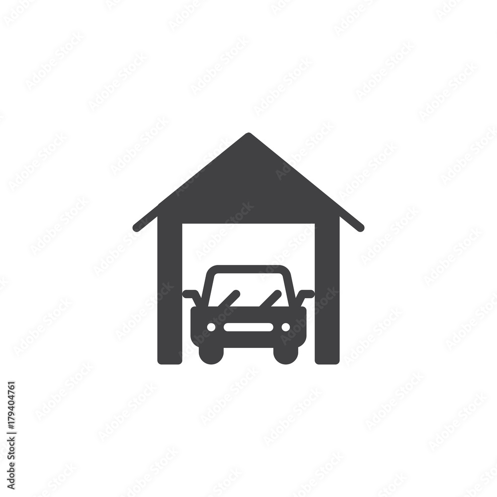Car garage icon vector, filled flat sign, solid pictogram isolated on white. Indoor parking symbol, logo illustration. Car garage icon vector, filled flat sign, solid pictogram isolated on white. Indoor parking symbol, logo illustration.