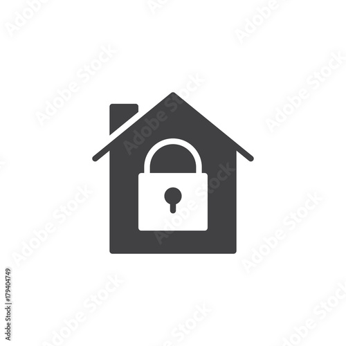 House with closed lock icon vector, filled flat sign, solid pictogram isolated on white. Home protection with locked padlock symbol, logo illustration