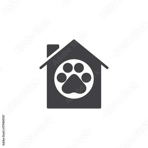 Pet house icon vector, filled flat sign, solid pictogram isolated on white. Animal home symbol, logo illustration.