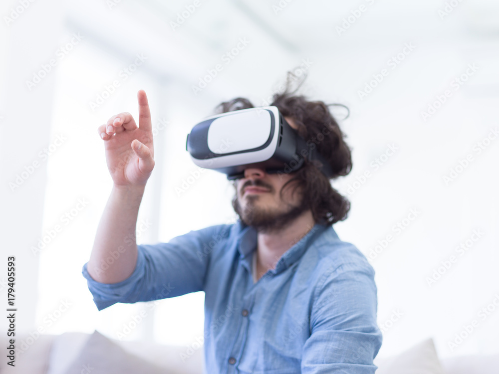 man using VR-headset glasses of virtual reality man using VR-headset glasses of virtual reality