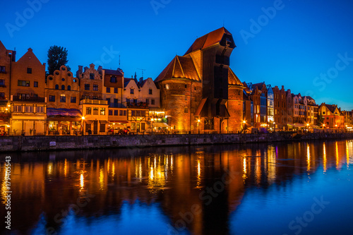 Gdansk at night with reflection in Motlawa river, Poland © cone88