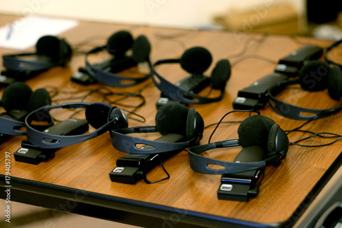 headphones used for simultaneous translation equipment photo