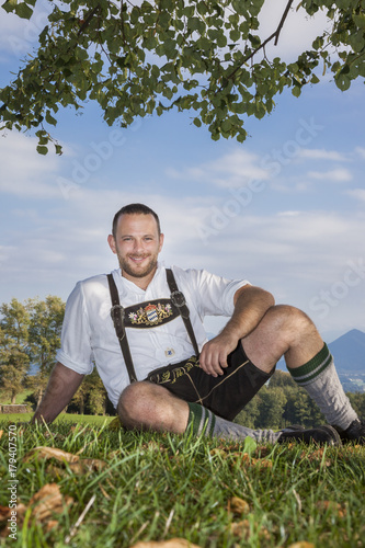 bavarian tradition man in the grass
