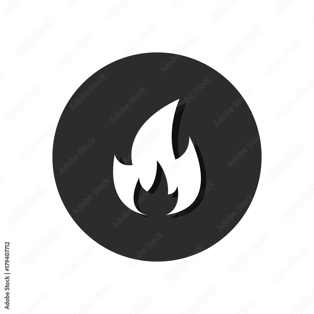 Fire flat white icon in black circle background. Vector flame illustration Fire flat white icon in black circle background. Vector flame illustration